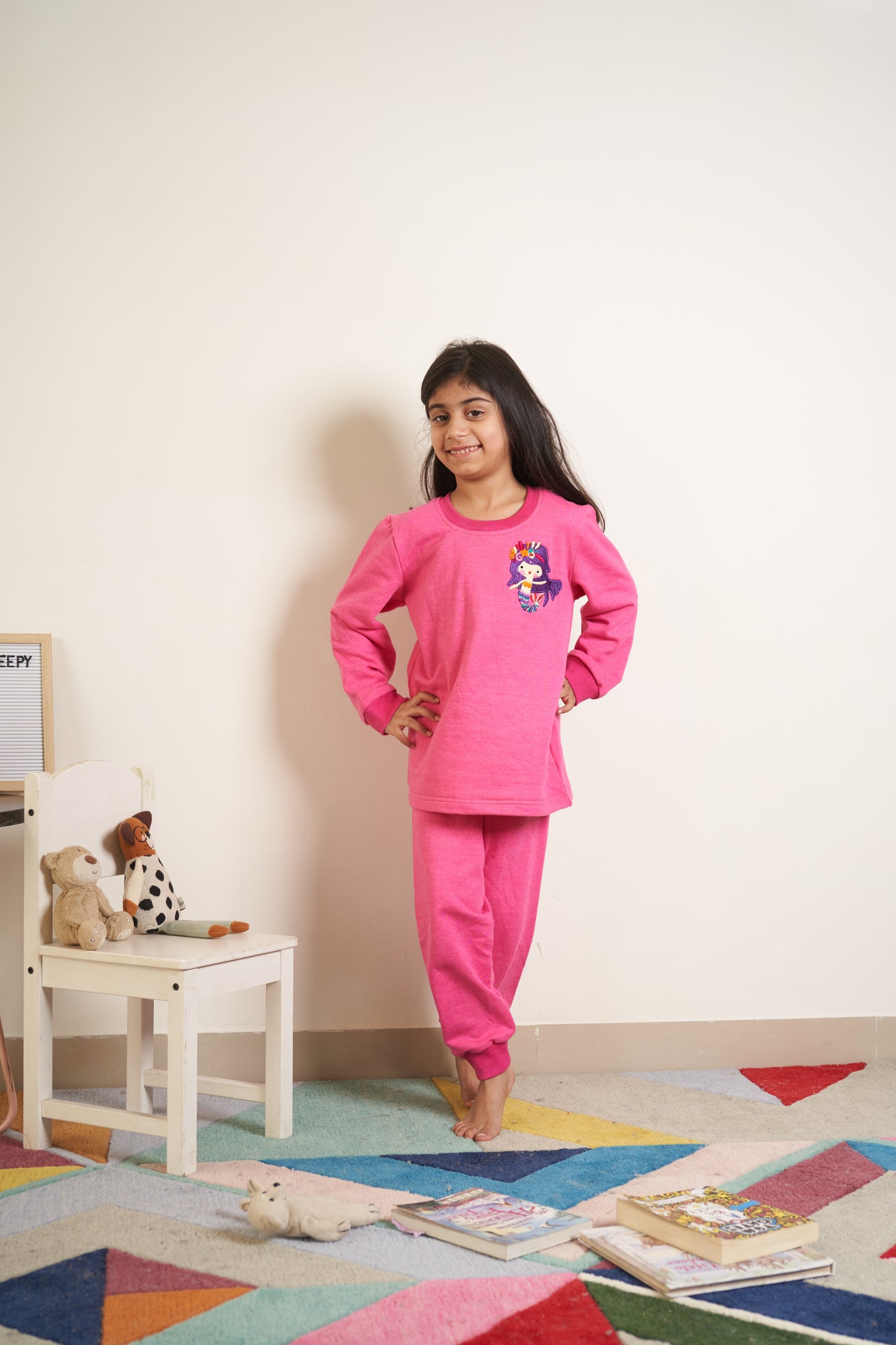 Hot pink tracksuit with mermaid embroidery