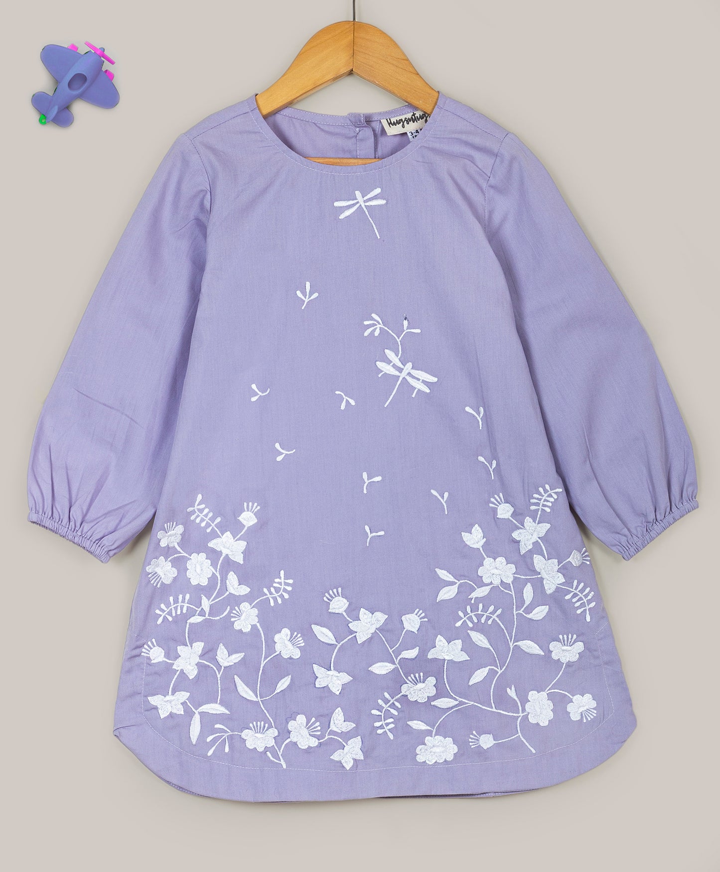 Lilac dress with dragonfly embroidery