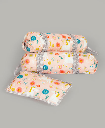 PEACH UNICORN PRINT COT SET