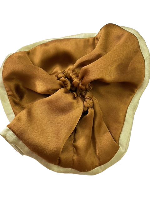 BROWN AND IVORY SATIN SCRUNCHIE