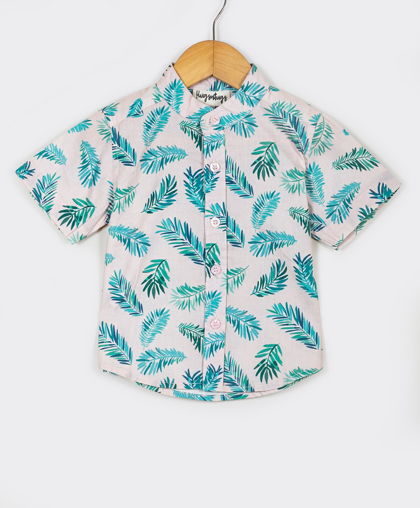 Pink shirt with palm leaves print
