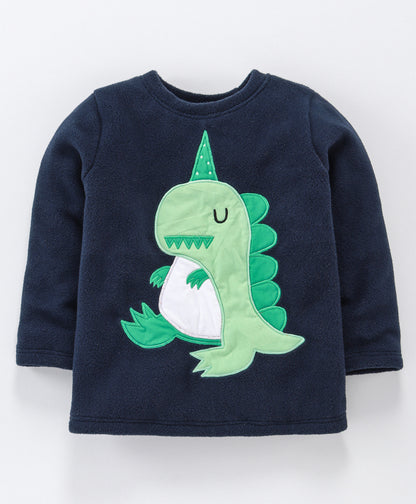 Navy green dino patchwork fleece set