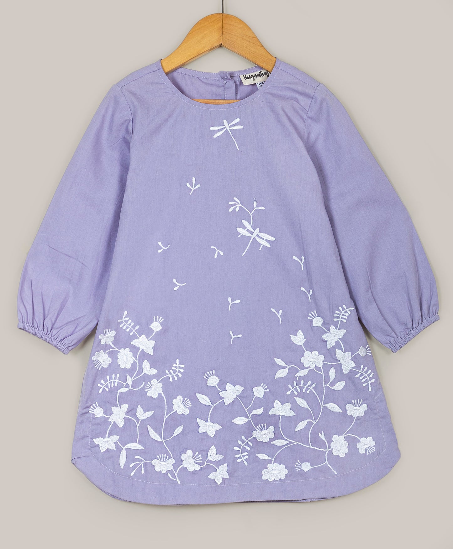 Lilac dress with dragonfly embroidery