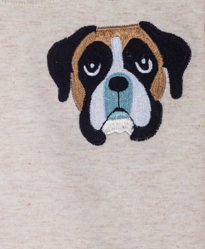 Beige Dog face embroidery tracksuit