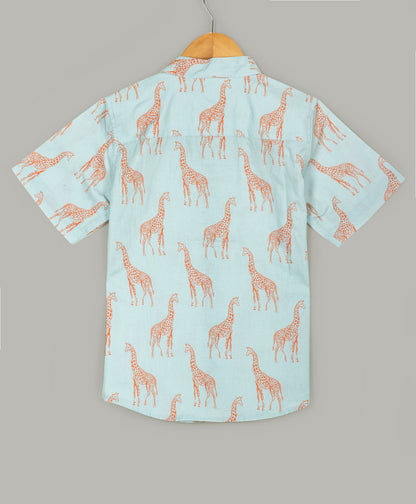 Aqua shirt with giraffe all over print