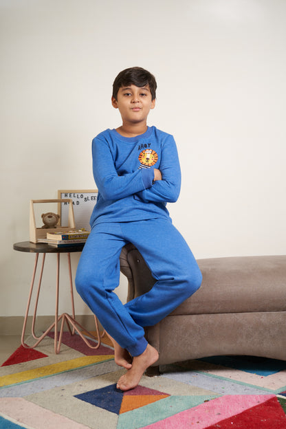 Lion embroidery blue tracksuit