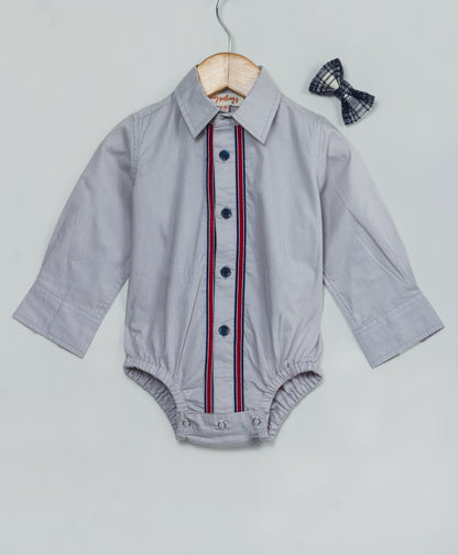 grey shirt onesie with tapes