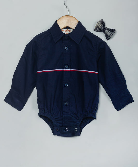 navy shirt onesie with tapes