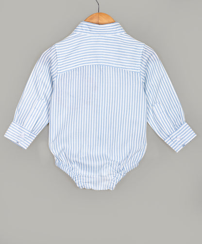 Blue stripe print shirt onesie