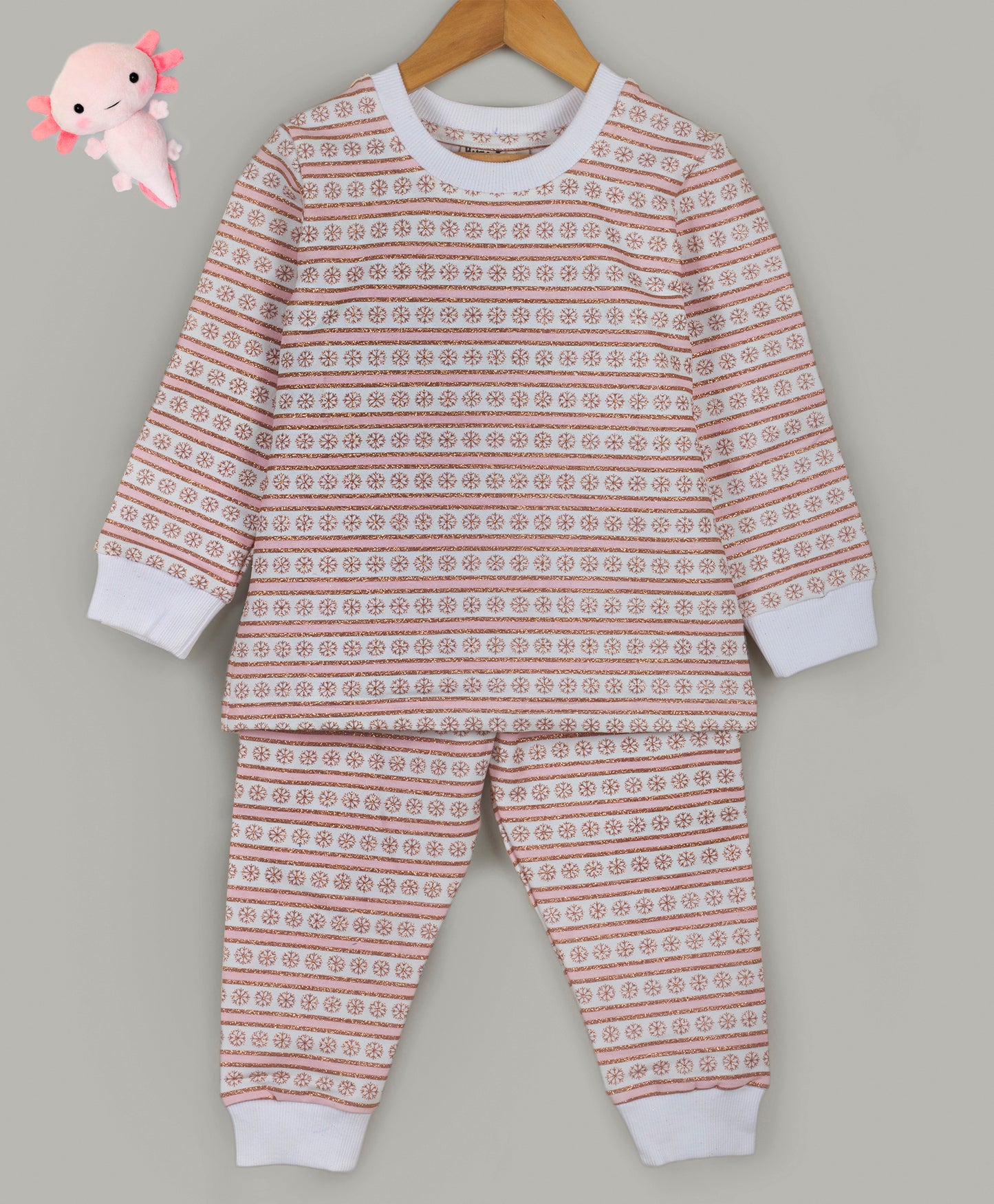 Pink snowflake print tracksuit with glitter