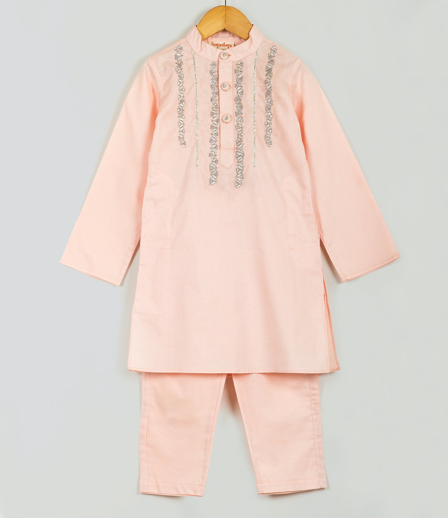 pink kurta set with zari embroidery