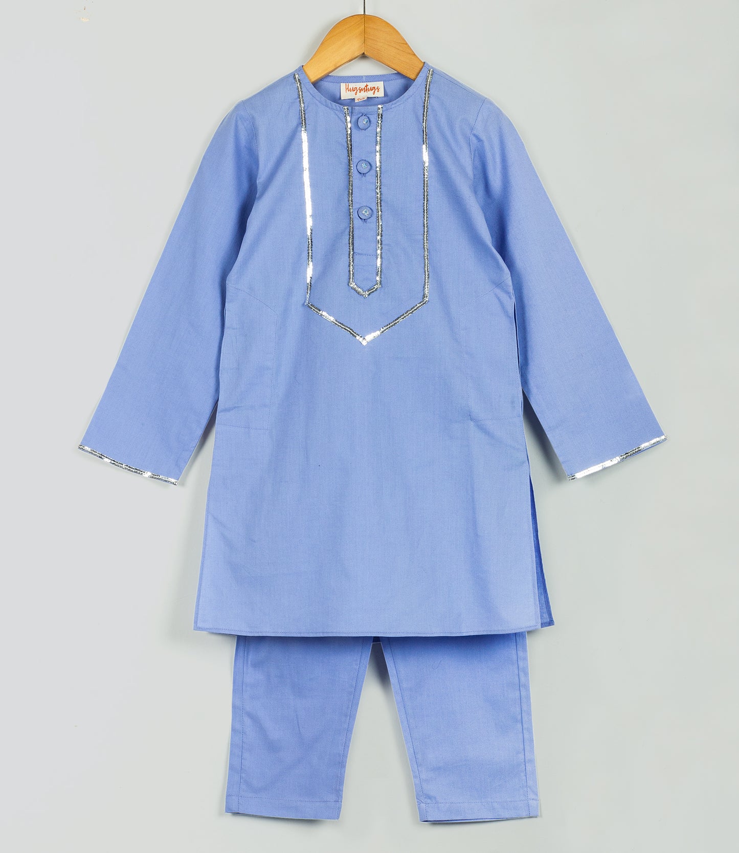 blue kurta set with sequinned yoke