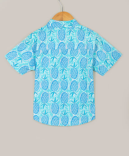 Blue Pineapple print short sleeves shirt