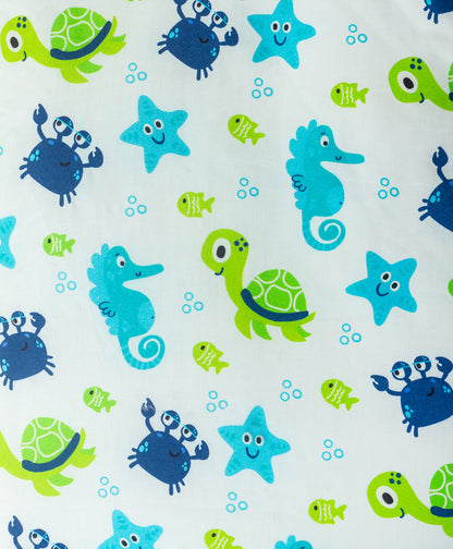 sea life print cot set with blue sea plant side print