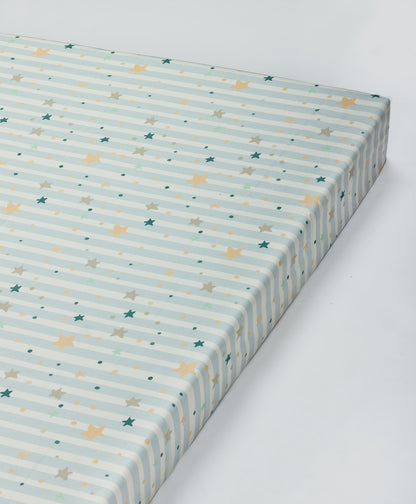 soft jungle print cot set with striped star print side print