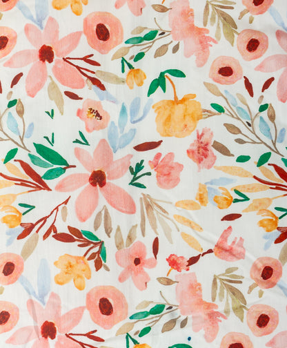 multi floral print cot set with peach dot print