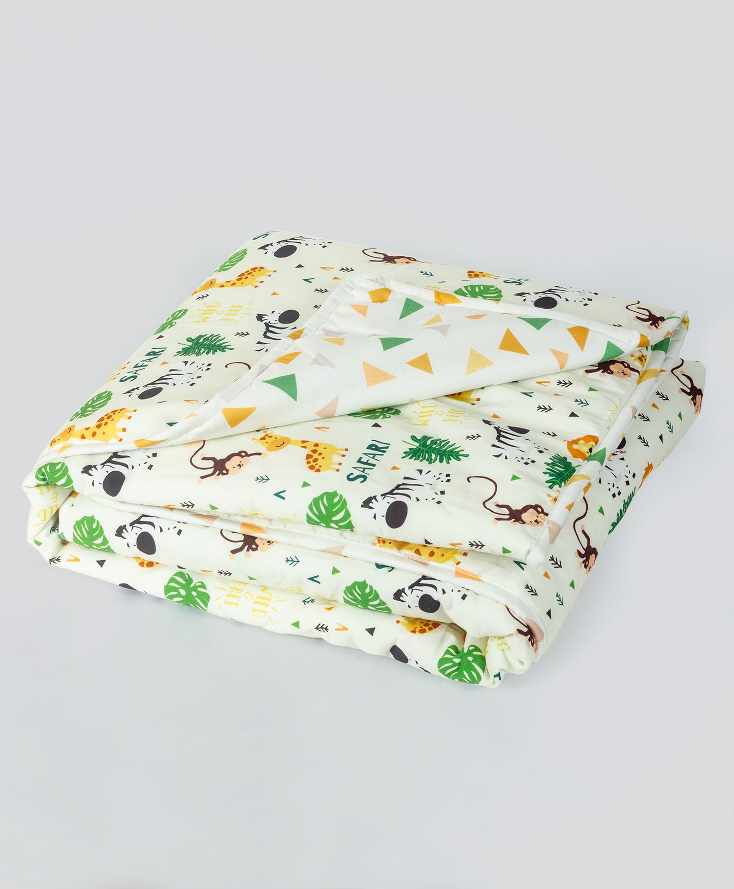 jungle safari print cot set with multi triangle side print