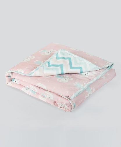 pink bunny print cot set with blue chevron side prnt