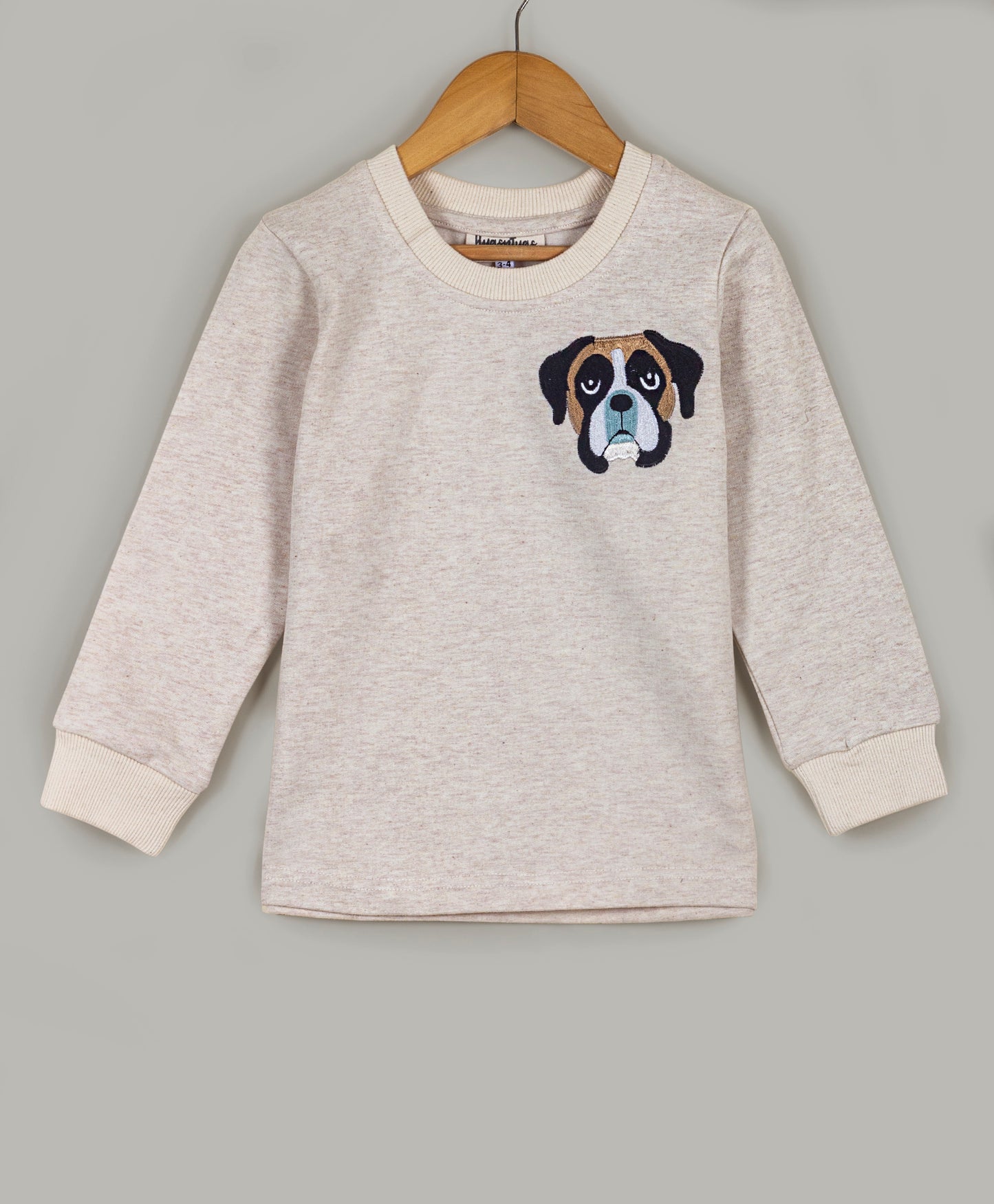 Beige Dog face embroidery tracksuit