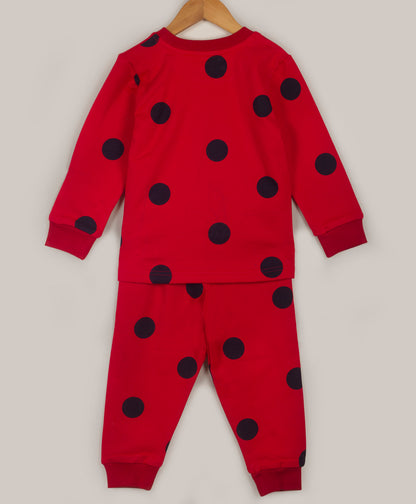 Red and Black polka dot print tracksuit