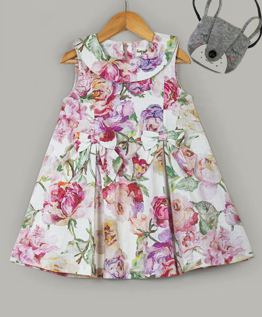Floral print dress with self Peter pan collars