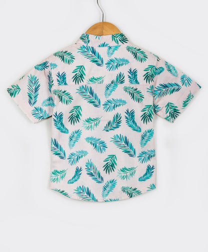 Pink shirt with palm leaves print