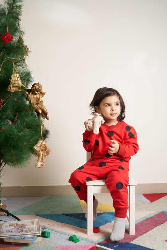 Red and Black polka dot print tracksuit