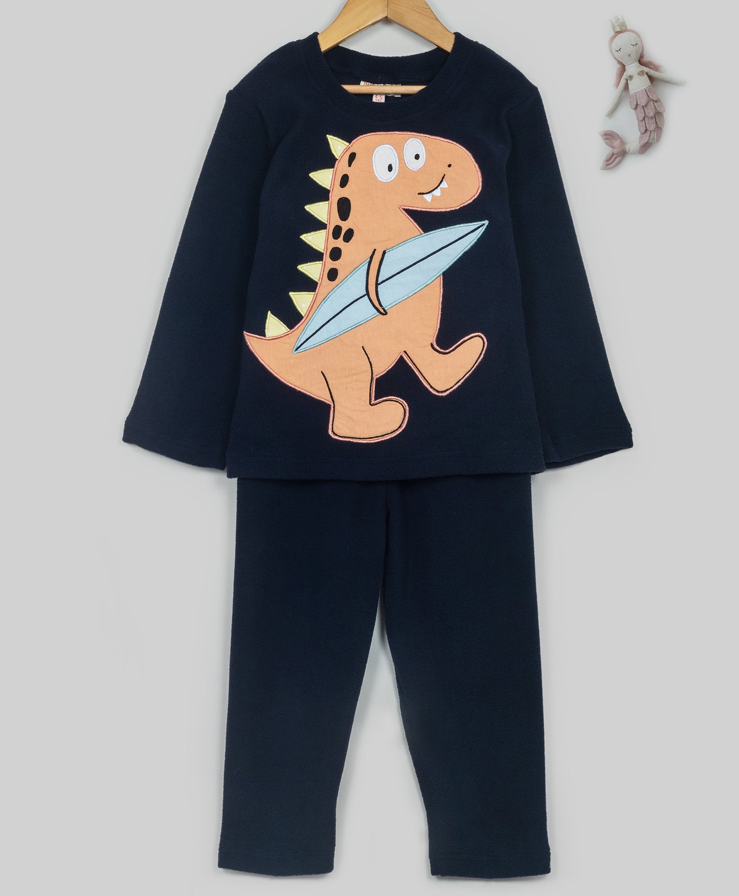 Navy Dino patchwork fleece set