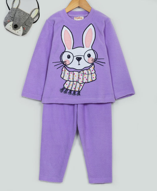 Rabbit patchwork lilac fleece set