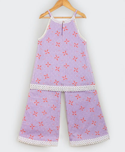 LILAC KURTA SET  WITH CONTRAST LACE AND MATCHING PANTS