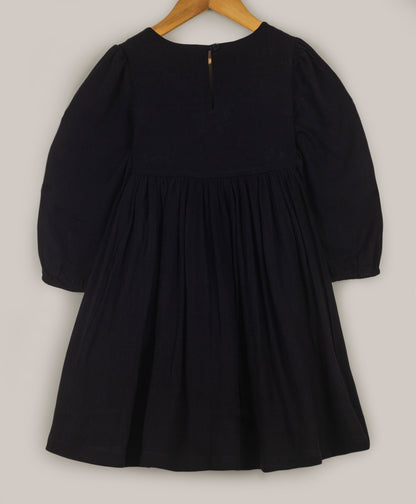 SOLID BLACK DRESS WITH MULTI COLOUR FLORAL EMBROIDERY