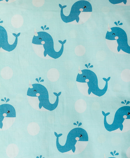 blue dolphin  print AC quilt with blue chevron lining print