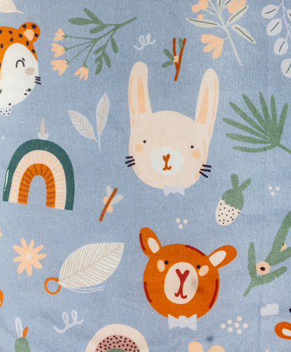 bunny and bear print AC quilt with peach multi dot lining print