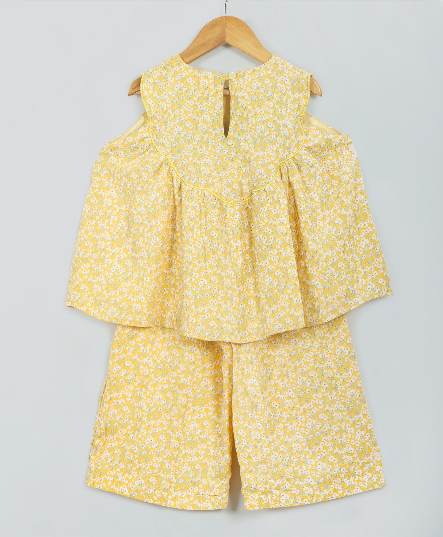 YELLOW DITSY FLORAL COORDINATE SET WITH EMBROIDERY AT YOKE