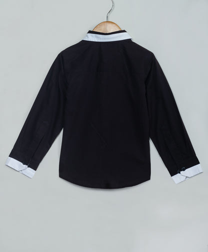BLACK SOLID SHIRT WITH CONTRAST COLLAR CUFF AND PIPING