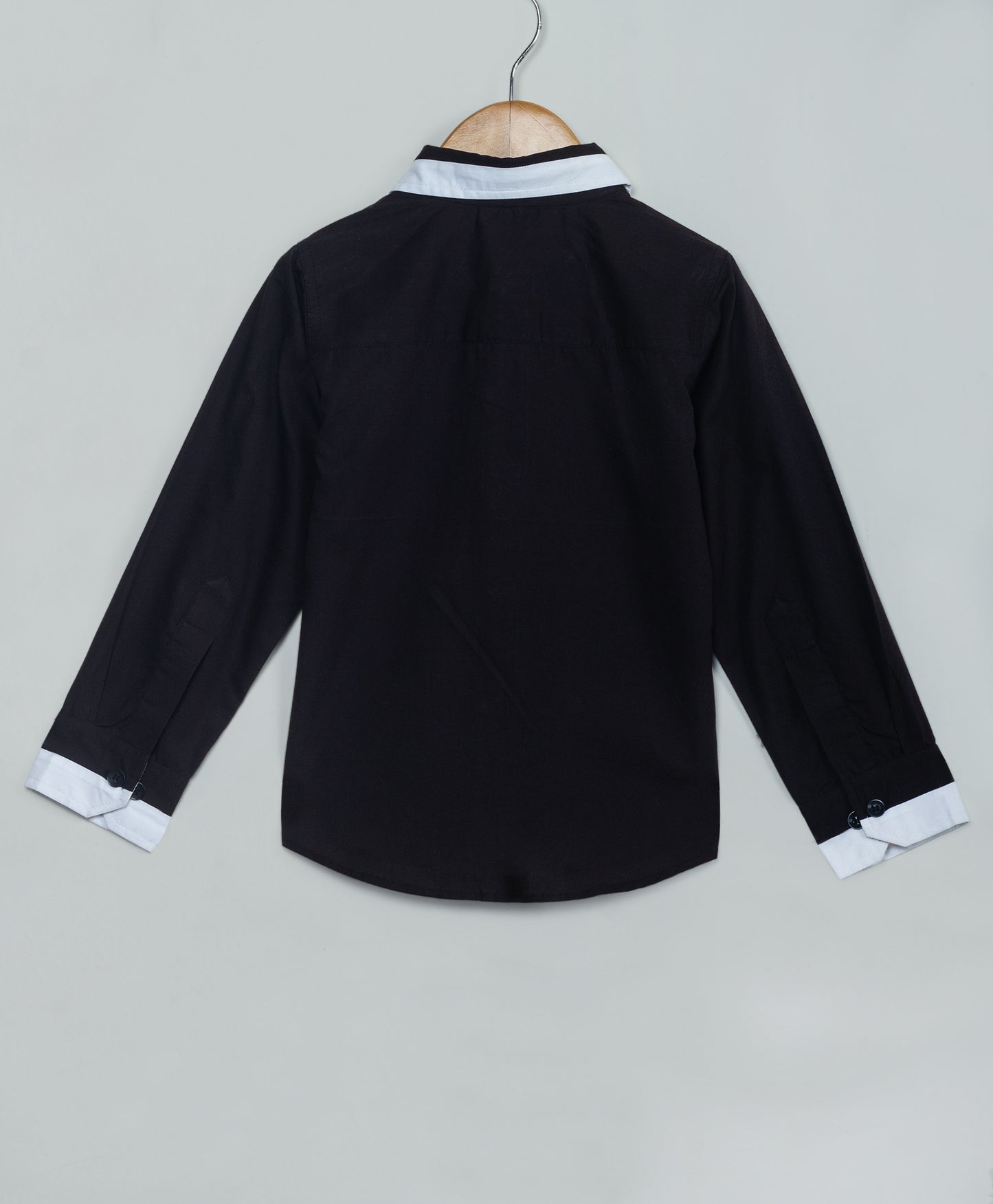 BLACK SOLID SHIRT WITH CONTRAST COLLAR CUFF AND PIPING