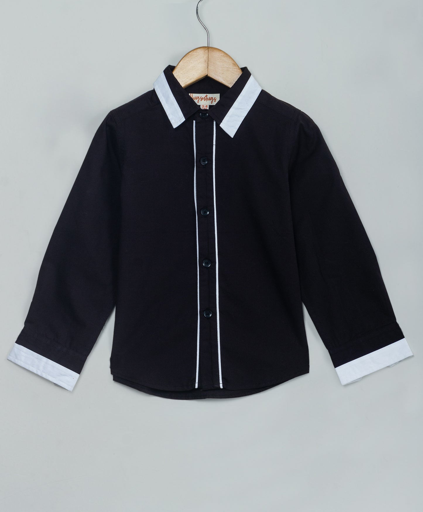 BLACK SOLID SHIRT WITH CONTRAST COLLAR CUFF AND PIPING