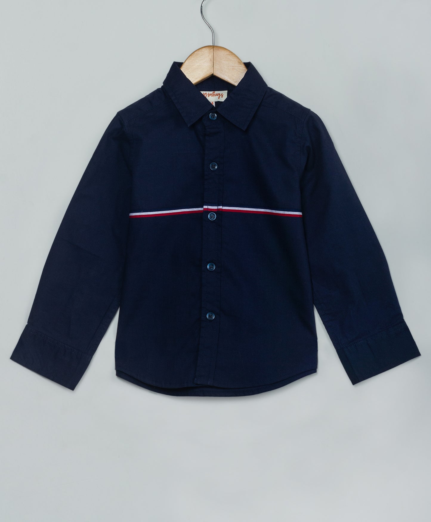 NAVY SHIRT WITH CONTRAST PIPING ACROSS CHEST