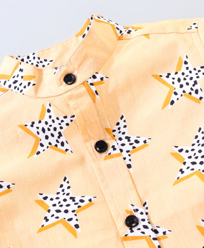 Half Sleeves Star Print Shirt - Peach