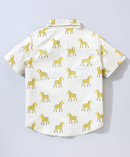 Half Sleeves Animal Print Shirt - White