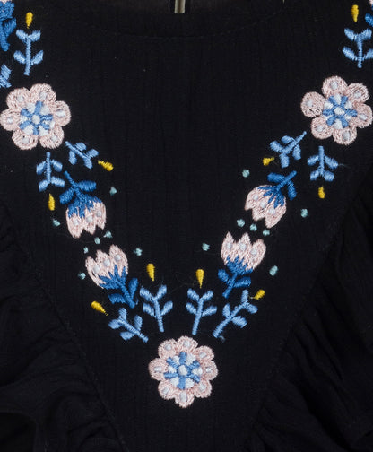 BLACK TOP WITH EMBROIDERY AT YOKE